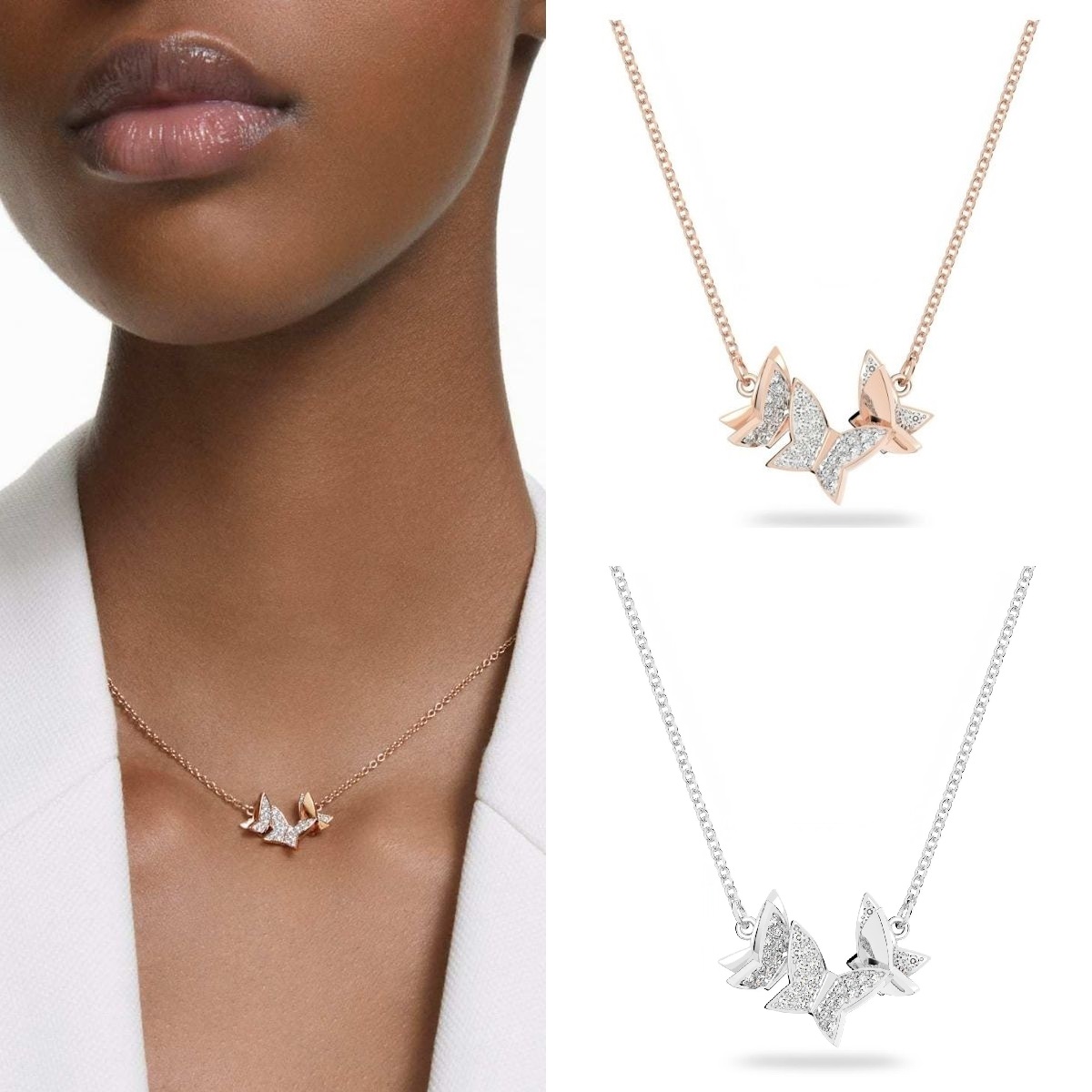 Swarovski Lilia ネックレス ホワイト・ローズゴールドトーン Idyllia Lilia ネックレス, チョウ, ホワイト, ローズゴールド